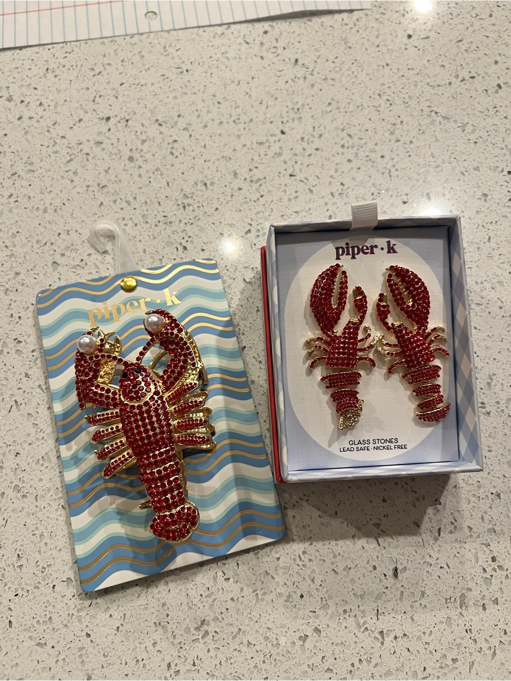 Piper•k 🦞 Red Crystal Lobster Earrings and Hair Clip Set
